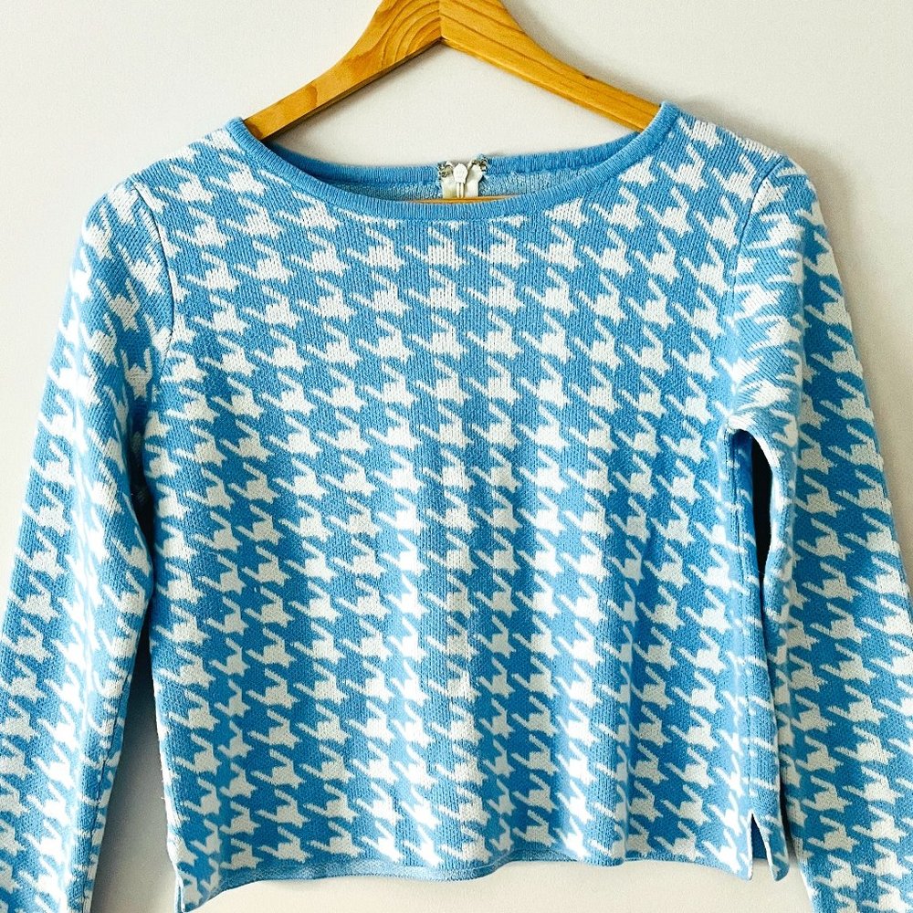 Blue White Houndstooth cropped Top/Sweater